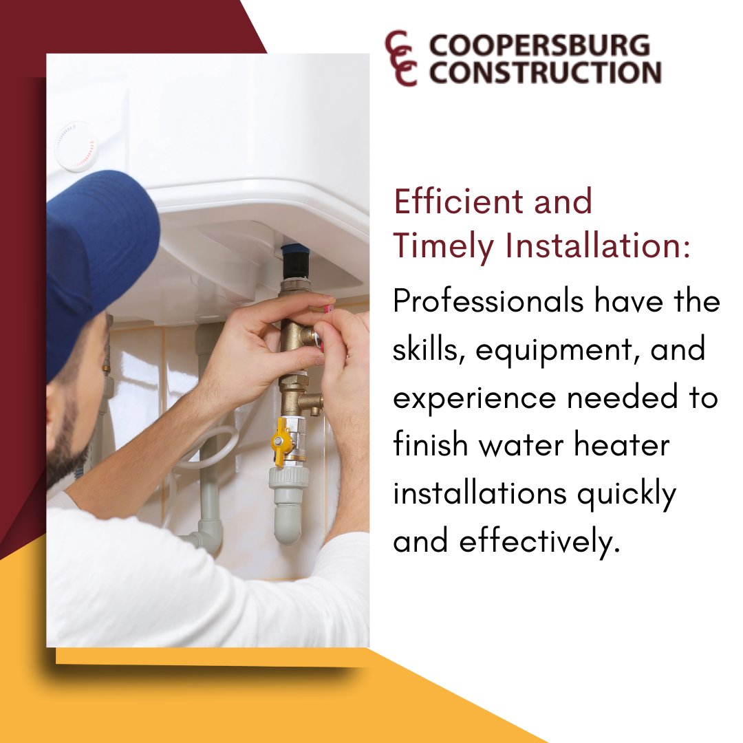 teamcoopersburg's tweet image. 👷‍♂️👷‍♀️Hiring professionals to install water heaters is a wise decision as they possess the essential expertise, tools, and experience to carry out the task proficiently and within the designated timeframe. Visit coopersburgconstruction.com/services/ 

#Efficiency #TimelyInstallation #WaterHeater