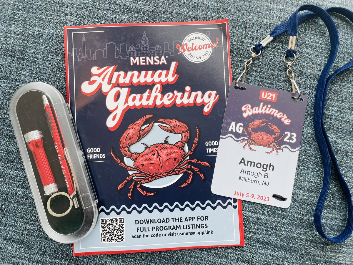 amogh915's tweet photo. Amogh is all set for @AmericanMensa Annual Gathering 2023 in Baltimore this week! He can’t wait to mingle with like minded peers! #mensaAG #nerdcamp #mensakids #americanmensa #mensaag23 https://t.co/83bLVm31j6