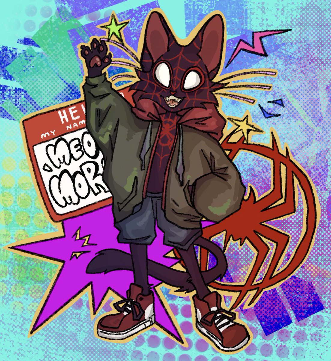 Guys Guys!! It’s Meows Morales! It’s Meows Morales! #AcrossTheSpiderVerse #acrossthespiderversefanart #MilesMorales #MeowsMorales #MeowsMoralesfanart