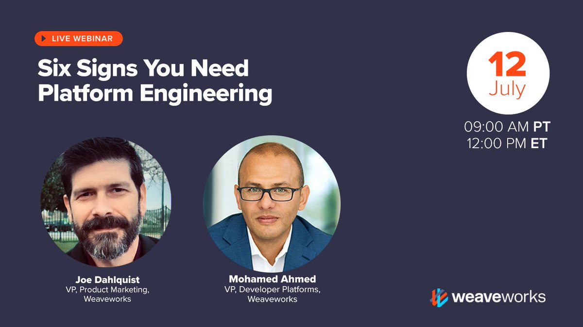 Next week we're exploring concepts around #PlatformEngineering, how Devs and Ops can benefit from an Internal Developer Platform (IDP) & the 6 tell-tale signs not to ignore in your organization. Join our live webinar with @MohamedFAhmed and @JoeDqst 👉 bit.ly/438muTb