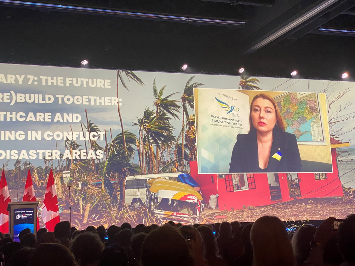 Nurses at #ICN plenary session are hearing via video link about the devastating impacts of war on nurses in Ukraine and how they are affected by atrocities daily. Ukraine nurses are deeply grateful for the support of nurses around the globe. 
#NursesforPeace