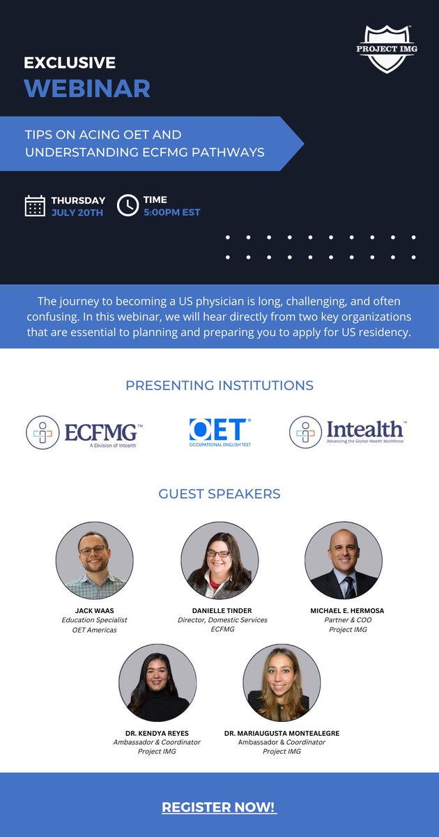 I’m so excited to be part of this upcoming Webinar presented by <a href="/ECFMG_IMG/">ECFMG for IMGs</a>, <a href="/Intealth/">Intealth</a> and <a href="/OETOfficial/">OET</a> in collaboration with <a href="/ProjectImg/">Project IMG ™</a> and <a href="/ticmd_official/">The International Conference of Medical Doctors</a>. #MedTwitter 

Register here 👇🏻
zoom.us/webinar/regist…
