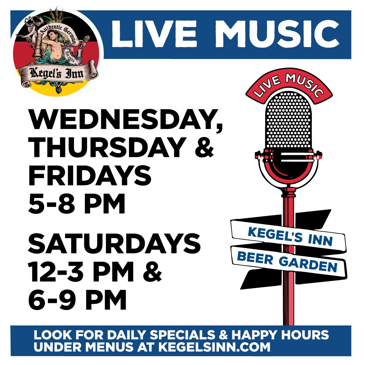 Your favorite local spot for live music! Reservations Now Available Indoors &amp; Outdoors at www,kegelsinn.com spt.to/g4RPEW