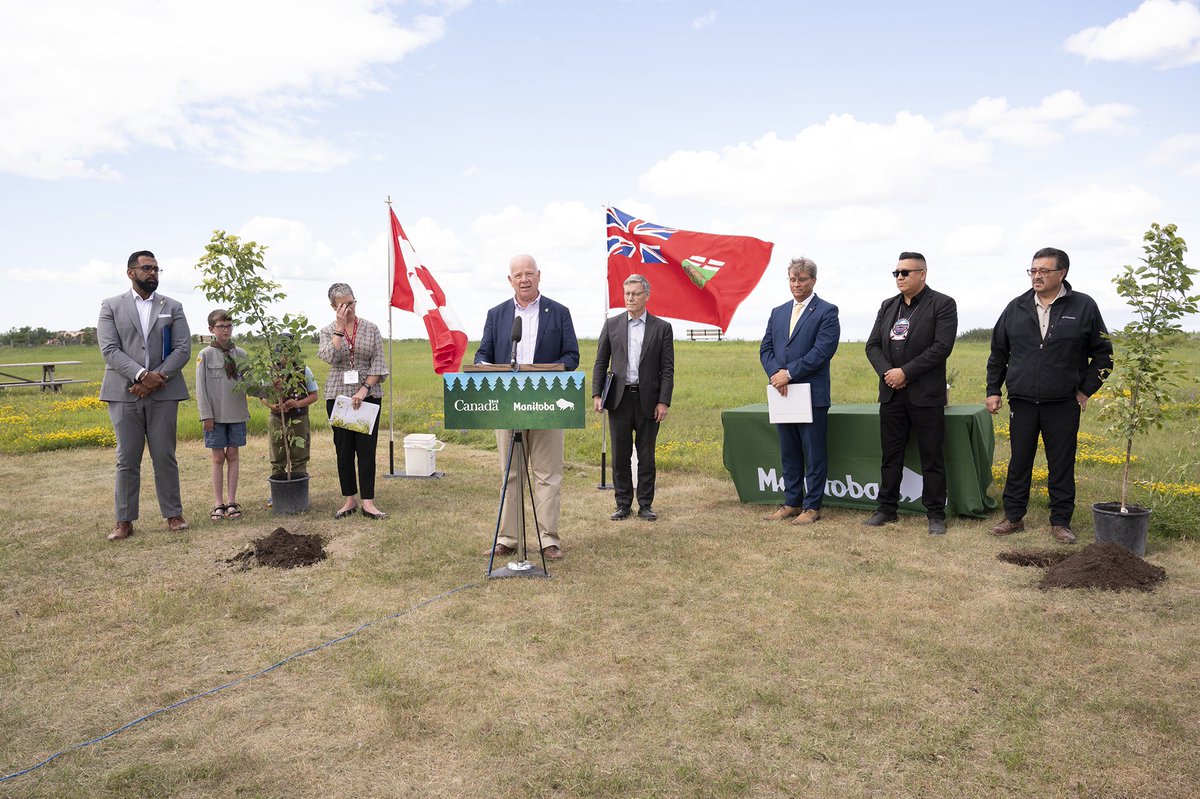 MinGregNesbitt's tweet photo. Myself, along side federal MP @TerryDuguid announced Manitoba’s commitment to plant an additional 1 million trees a year as part of the Two Billion Trees program. These trees will build healthy forest ecosystems, clean our air and create more green jobs throughout the province! https://t.co/j6b4ujv9a8