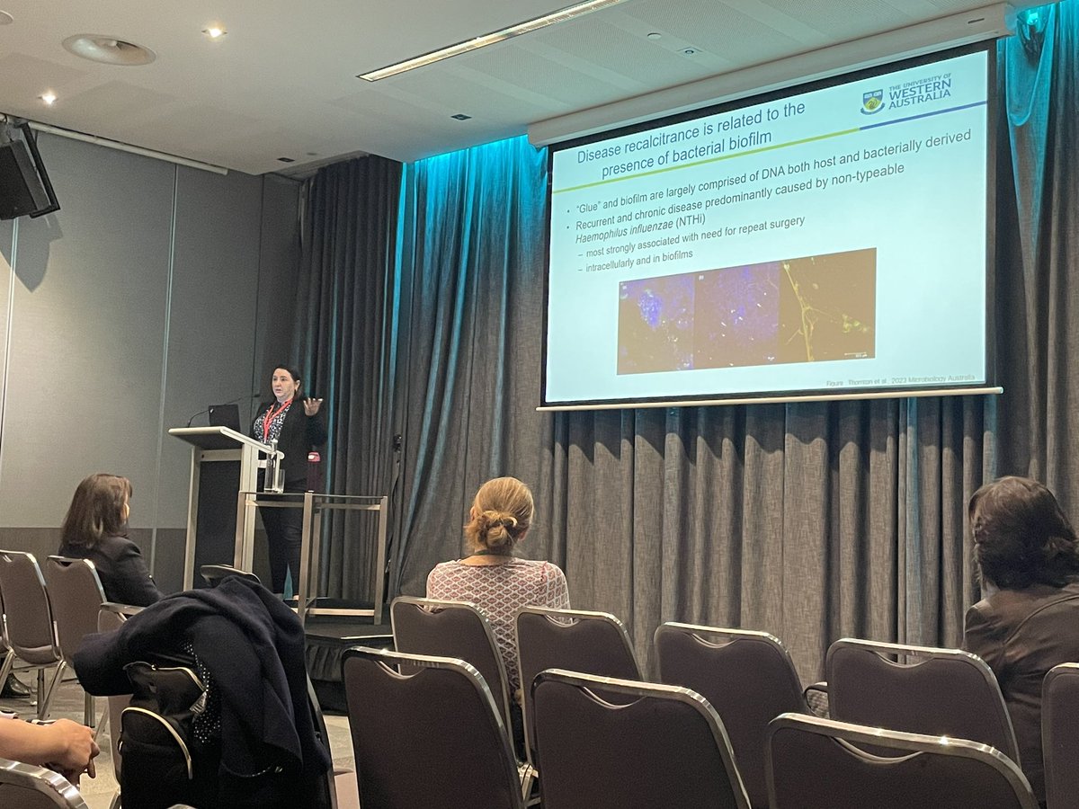 JanessaPickeri2's tweet photo. Great presentation + strong case for translational micro- ‘Targetting biofilms + mucosal immunology to improve 👂health outcomes’  @drruththornton @WCVID @telethonkids at the national #ASM conference here on Whadjuk Boodjar https://t.co/QPX6UqcwGV