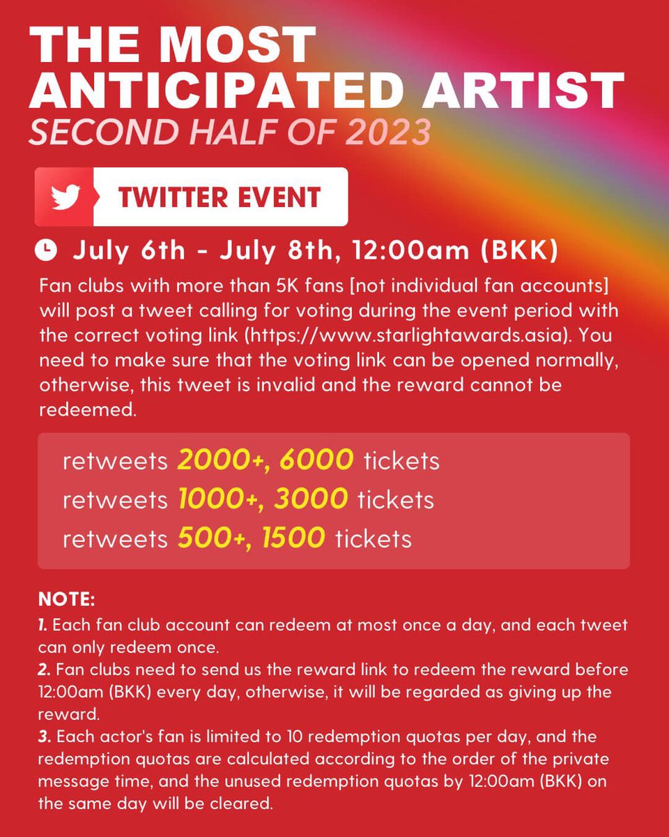 FreenIndonesia's tweet photo. TWITTER EVENT: Day 1

We invite everyone to vote for Freen for The Most Anticipated Artist Award from Starlight Awards.

2000 RTs = 6000 voting tickets 

🔗https://t.co/Y1LNk4sZr0

Let’s do this for Freen!✨

#srchafreen 
#STARLIGHTAWARDS https://t.co/H0pcGE5qm3