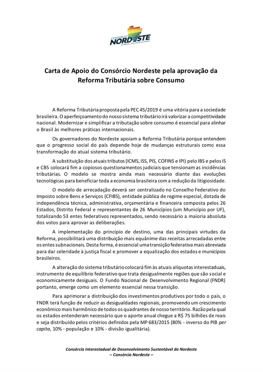 fatimabezerra's tweet photo. O Brasil não pode perder esta oportunidade! 

Nordeste Unido! Reforma Tributária já!

#ConsórcioNordeste #ReformaTributaria https://t.co/O0VS35ptnK