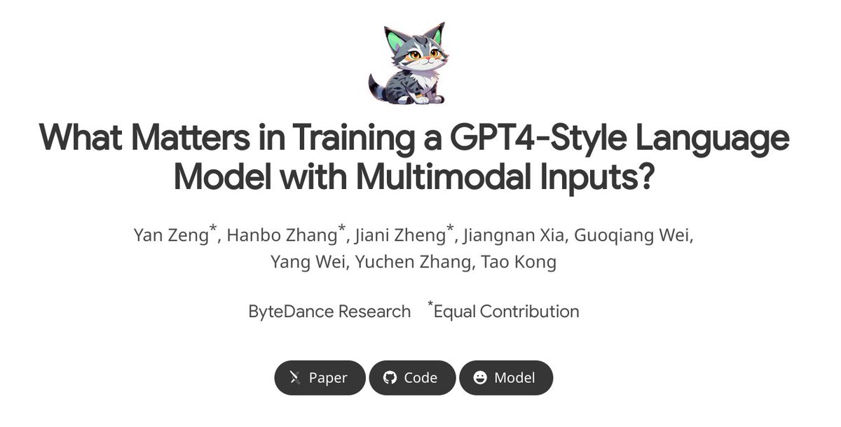 arankomatsuzaki's tweet photo. What Matters in Training a GPT4-Style Language Model with Multimodal Inputs?

Presents Lynx, which performs the most accurate multi-modal understanding while keeping the best multi-modal generation ability compared to existing open-sourced GPT4-style models.

proj: https://t.co/TjJNUhy0KQ
abs: https://t.co/sG8hqKYGbR
