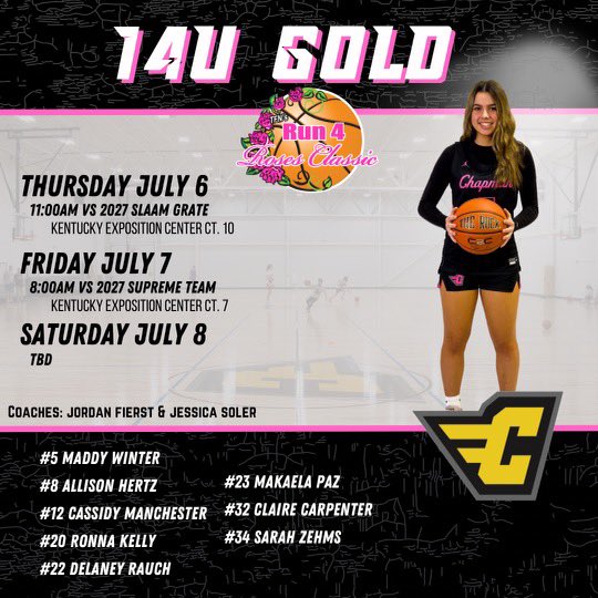 Chapman_GBB's tweet photo. 2026 Gold kicks off their tourney at Nike TOC and 2027 Gold elite and 2027 Gold kick their tourney off at Run for the Roses! Excited to watch them play! Good luck and have fun ladies https://t.co/VXnT4Nw5qE