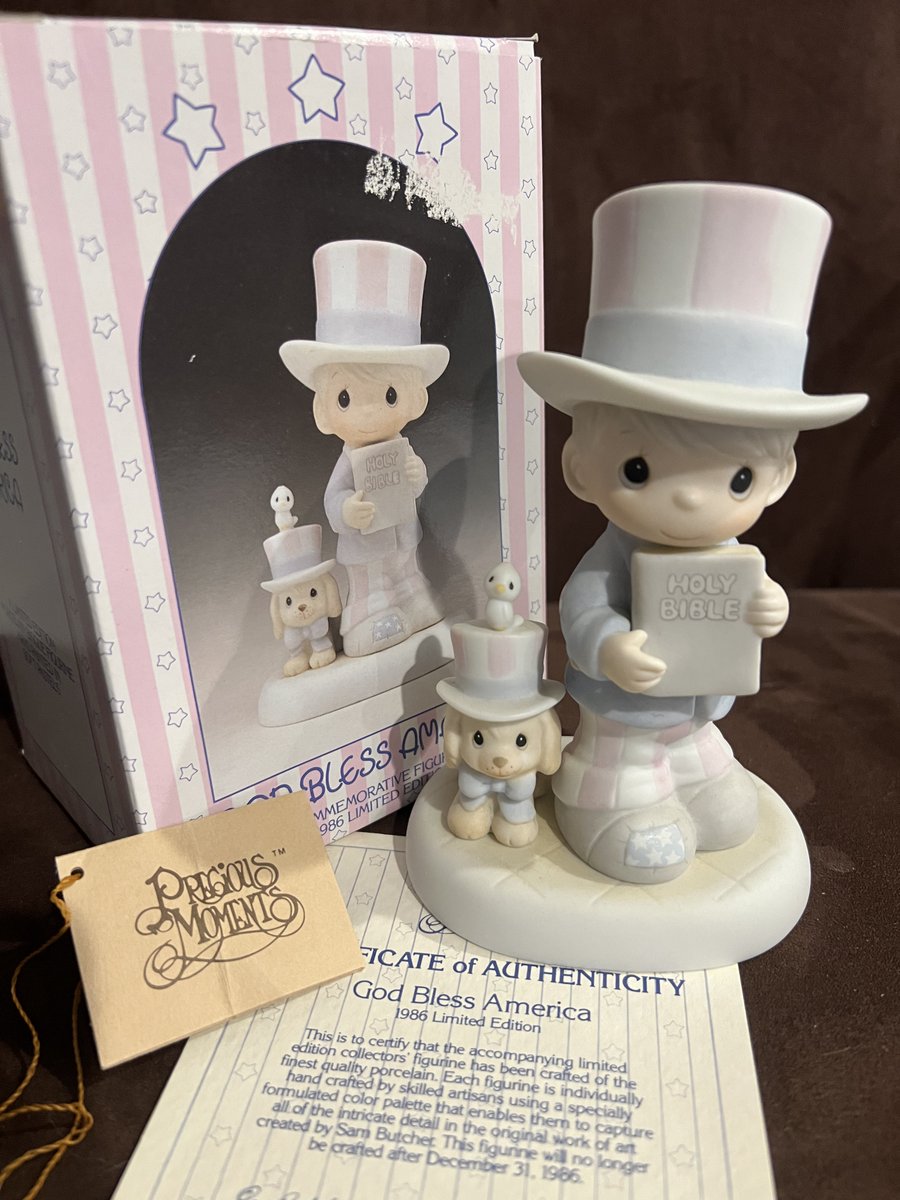 TeriE's tweet photo. VINTAGE Precious Moment 4th July Figurine Uncle Sam #GODBLESSAMERICA #Americana #ENESCO #Vintage80s #UncleSam #PreciousMoments #4thofJuly #vintagefigurines #religiousfigurines #SamuelButcher #JonathanandDavid #collectibles https://t.co/Obo80wDxlk #eBay via @eBay https://t.co/N0n8h1HuiL
