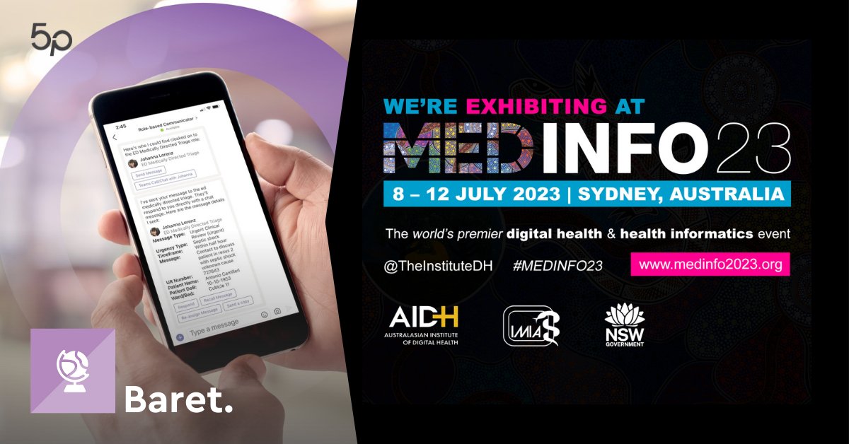 Find us at booth 30 at #MEDINFO23. Experience #Baret hands-on; the secure, targeted role-based messaging solution for healthcare teams that enables closed-loop communications.

Discover Baret: baret.app

#DigitalHealth #MicrosoftTeams #ConnectedHealth