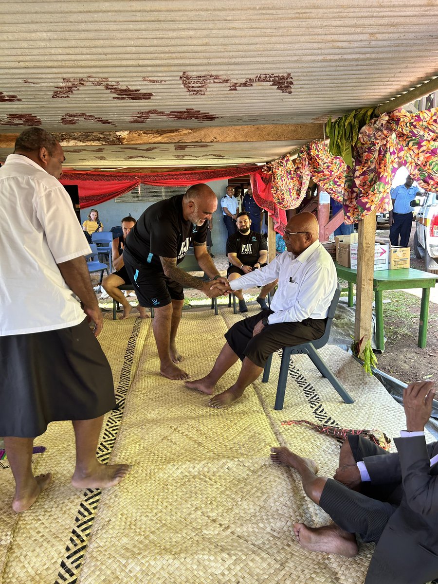 Prime Minister Sitiveni Rabuka makes a courtesy visit to FIJI Water Flying Fijians camp in Welagi, Taveuni today. @slrabuka #FIJIWaterFlyingFijians #FIJIWater #duavataveilomanirakavi #RWC2023