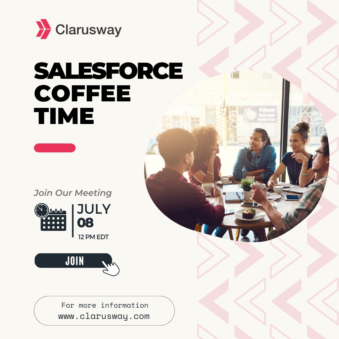 clarusway's tweet photo. 🌟 Join us for the Clarusway Salesforce Coffee Time Meeting

📅 Date: July 8
⏰ Time:  12 pm EDT

🔗 Register now to secure your spot: https://t.co/AtDIw6yaje

#Salesforce #VirtualEvent #Clarusway #CoffeeTimeMeeting #ProfessionalNetworking #SalesforceEnthusiasts #clarusway https://t.co/81ur4u6xYC