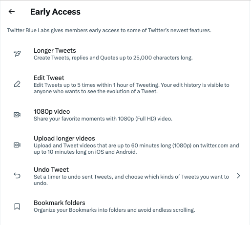 Just got Twitter blue!

I highly recommend buying it if you want to take your Twitter growth seriously!

Aside from pushing your content out much more algorythmically, here are the benefits you get for only $8/month.

Invest in yourself! 🏄
