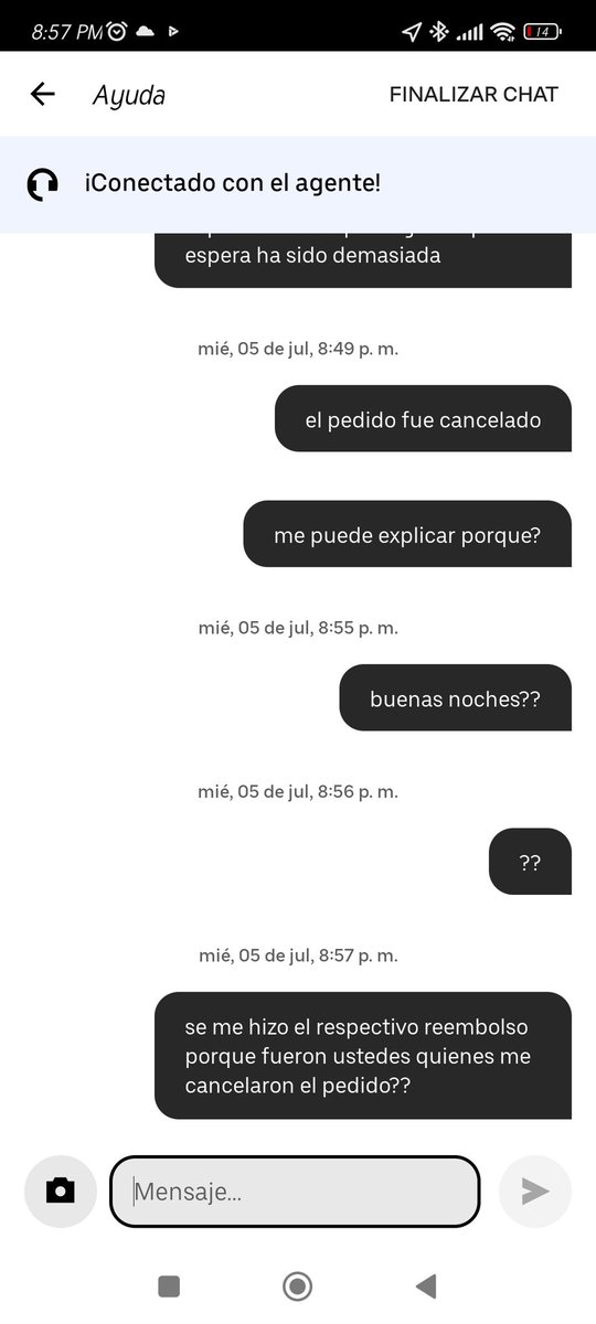 Kasy_campo's tweet photo. @UberEats, hice un pedido hace aprecimadamente hora y media, me hicieron esperar en busca de una solucion por mi pedido demorado y lo unico que hicieron fue cancelarlo, el que no lo haya recibido y el tiempo de espera es algo inaceptable, no vuelvo a pedir ahi https://t.co/OFrSkKTMTj