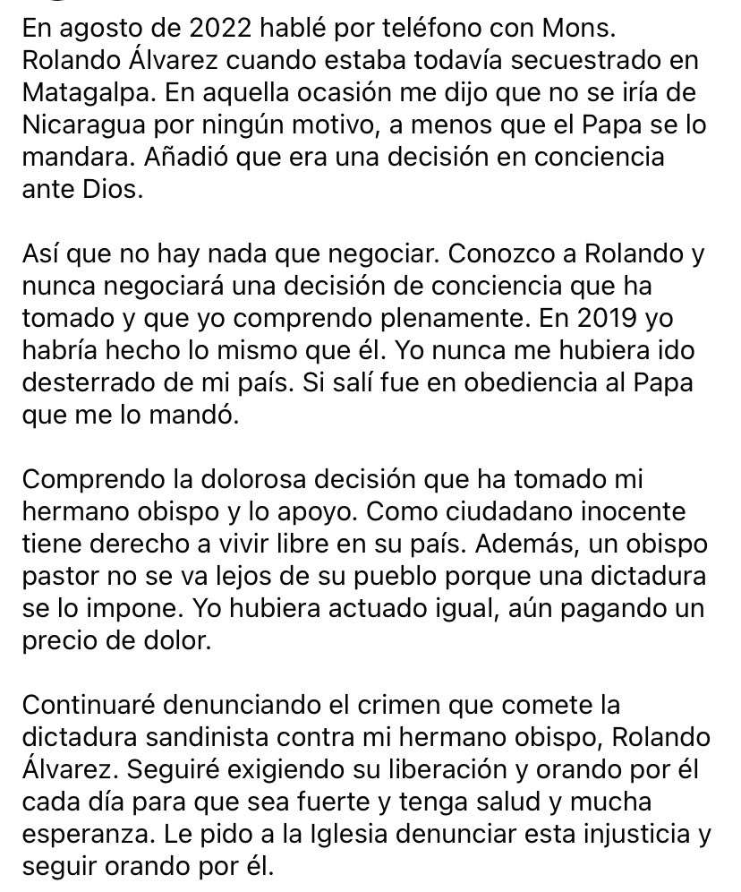 🔵 Les comparto aquí en un solo texto mis reflexiones sobre la situación de Mons. Rolando Álvarez (5/7/2023).