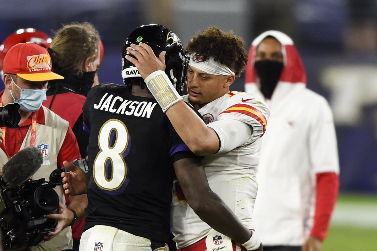 Patrick Mahomes when asked about Lamar Jackson

"He's a hell of an athlete. A great leader on and off the field. It's really the media who paints him as a villain.”

"I model my game off him, what he's doing is special, by far the best QB in the AFC. Arguably a Top 5 QB OAT.”