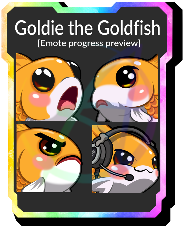 StaresB's tweet photo. Here's a preview for a pack i'm working on getting into the Etsy Shop!

"Goldie" the Goldfish! It may seem like an odd creature to turn into emotes, but I find them adorable, lol.

The plan is to create a pack of 8 Emotes for the set, or x2 packs of 4. I haven't decided just yet. https://t.co/WEP6FSRJpH