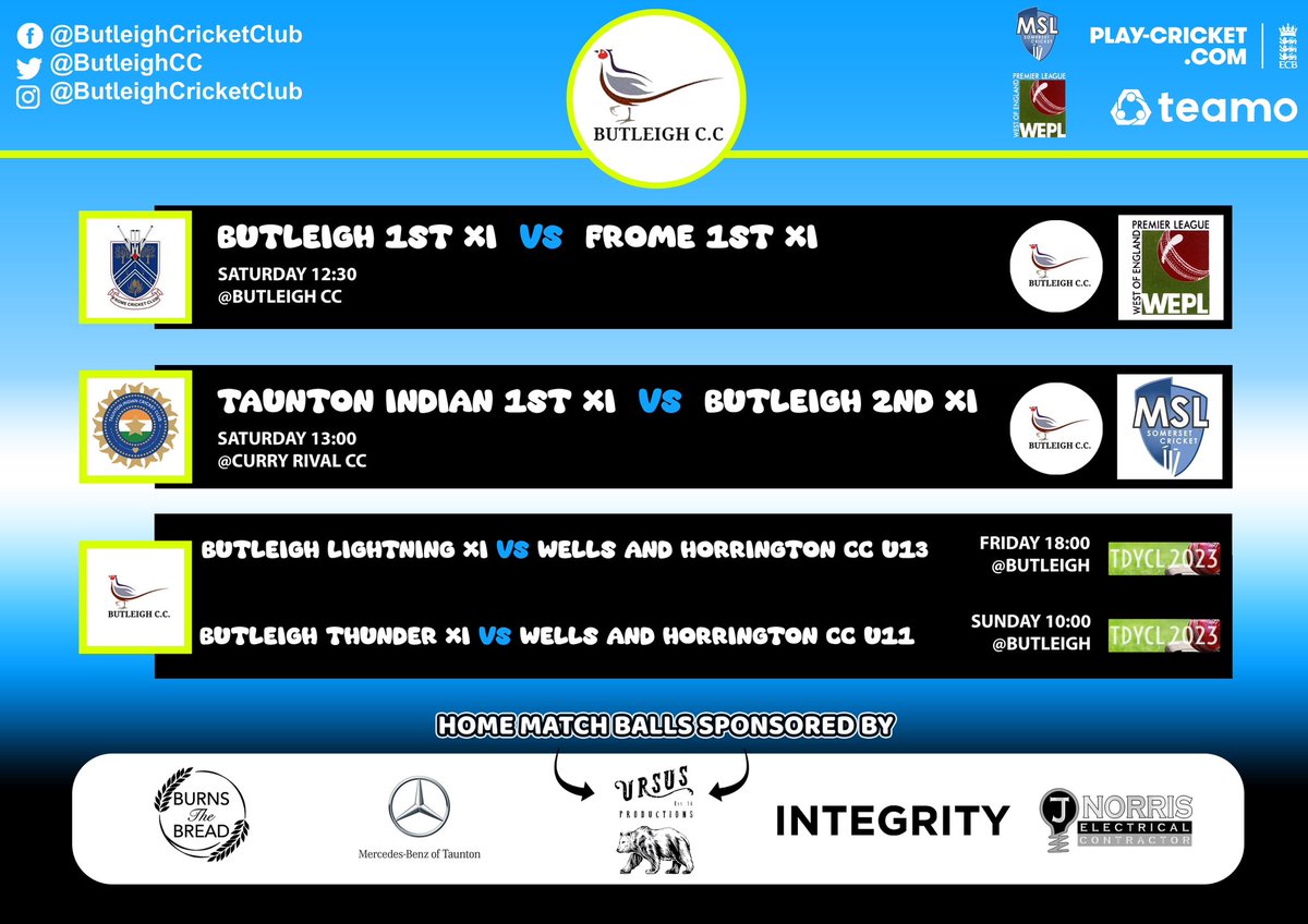 Big weekend of sport!

🏏 Ashes

🏎️ British grand prix

🎾 Wimbledon 

🏏4x Butleigh CC Games!!

#UTB