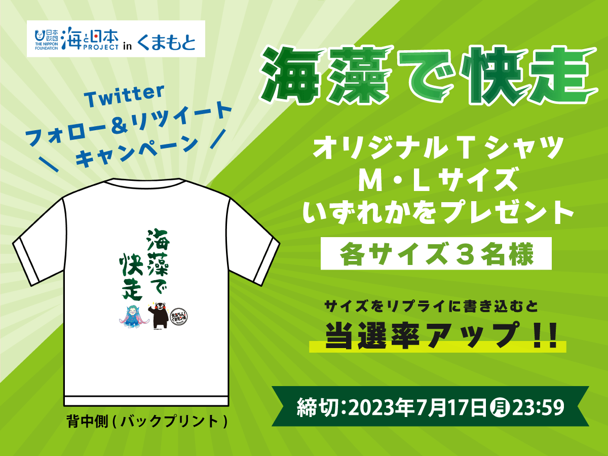 kabchan5's tweet photo. ／
もうすぐ海の日☀️
#RTキャンペーン‼️🎊
＼

👕#海藻で快走Tシャツ
M・Lサイズ 各3名様にプレゼント🎁
サイズをリプライに書き込むと、
当選率アップ✨

【応募方法】
1⃣@kabchan5 をフォロー
2⃣この投稿をリツイート
※当選者にはDMでお知らせします

【締切】海の日🌊
2023年7月17日(月)23:59まで https://t.co/jSRIjcwKde
