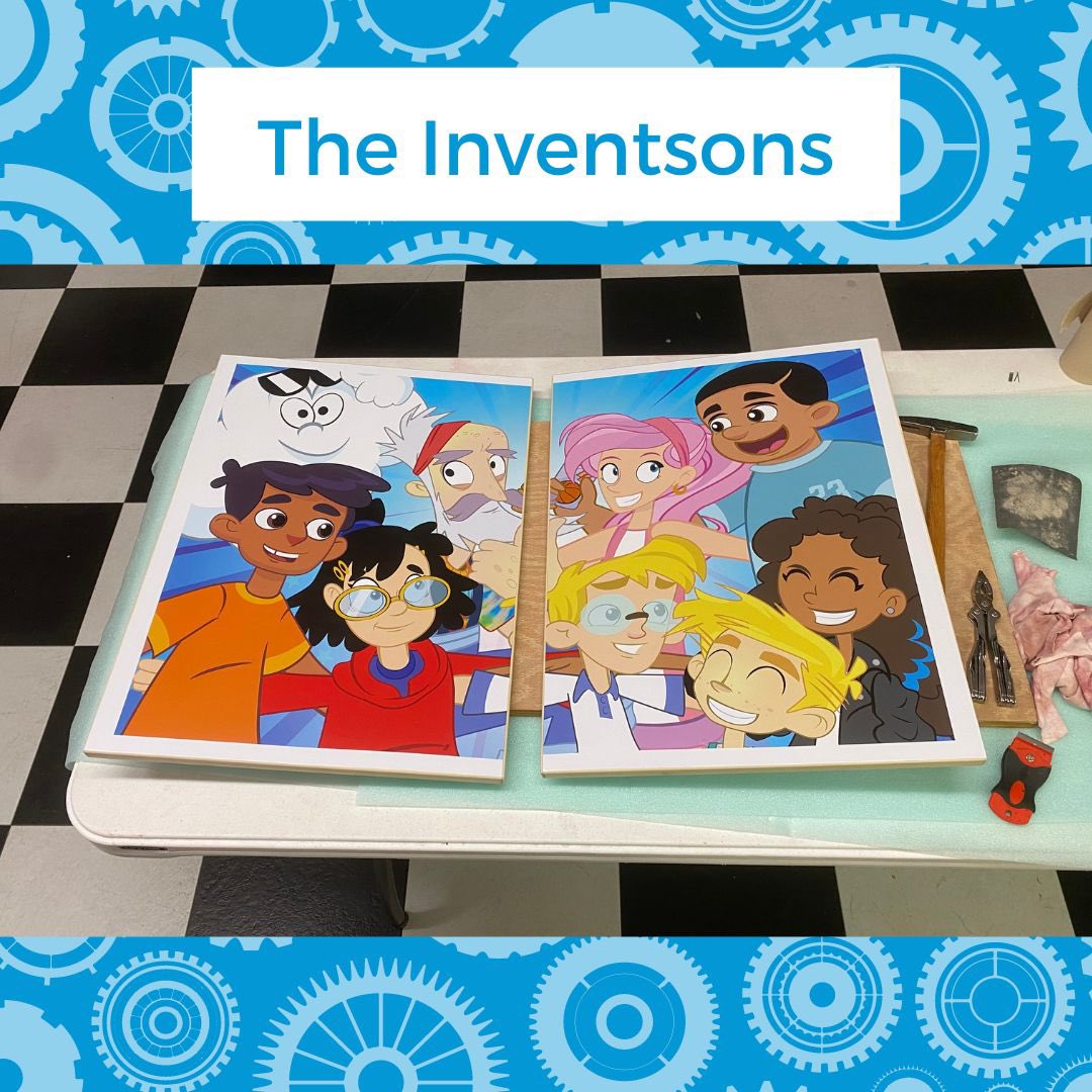Inventionland's tweet image. More of the Inventsons art is being applied school cabinet doors for an innovation lab installation that @invent2educate is working on! 

➡️Interested in getting a copy of our other #comicbook issues? Click our bio link to go to the Inventsons Homepage⬅️

#STEAMactivity #edchat