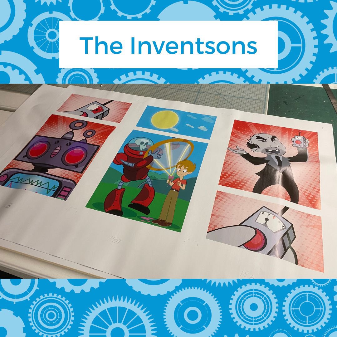 Inventionland's tweet image. More of the Inventsons art is being applied school cabinet doors for an innovation lab installation that @invent2educate is working on! 

➡️Interested in getting a copy of our other #comicbook issues? Click our bio link to go to the Inventsons Homepage⬅️

#STEAMactivity #edchat