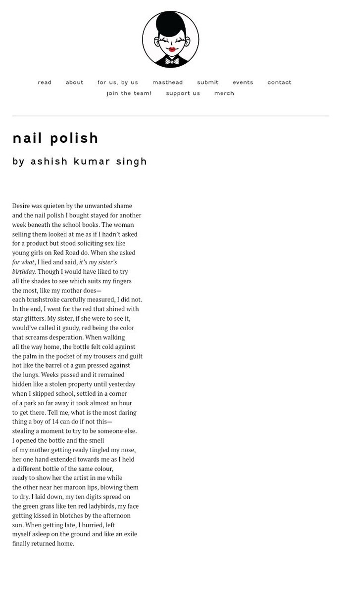 💅🏼| new poem alert | 💅🏼

feeling extremely proud to have a very memoir-esque poem in vol. 5 of @femmeanddandy , all about painting my nails red for the first time.

read:- justfemmeanddandy.com/vol-05-resurre…