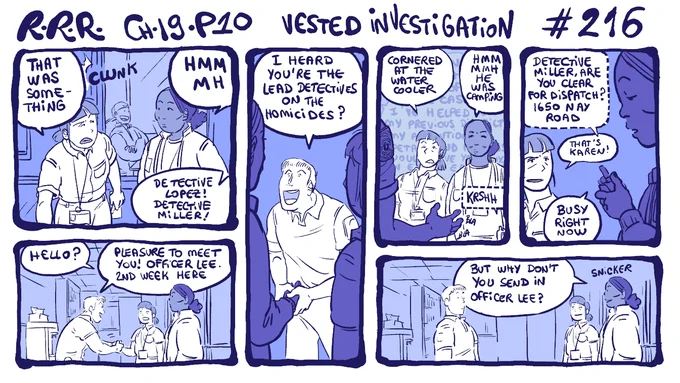 chapter 19 p10!
(I'm pretty sure this is not how it works with dispatchers and investigators, but this is a fiction 😭)
 ___ 
Rodney R Rodney is an ongoing, serialized webcomic (pinned post for all previous ch or also on IG &amp; webtoon Link in bio :) 
