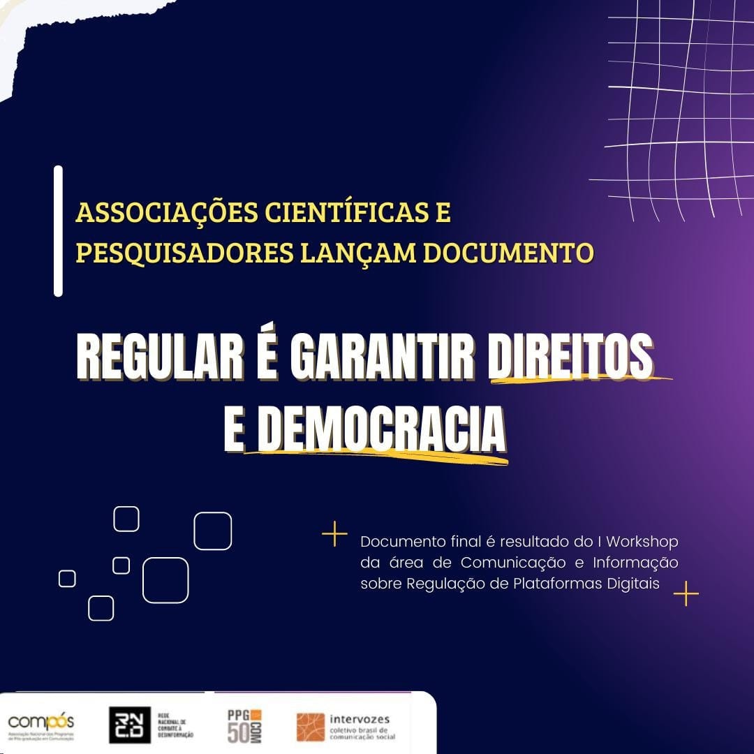 desinfomidia's tweet photo. Especialistas, cientistas e grupos de pesquisa dos campos da Comunicação e da Informação lançam hoje um documento pela #regulaçãodasplataformas
Regular é garantir direitos e democracias!
https://t.co/ElRQ4DZ7my… https://t.co/N2gH1P8iXd