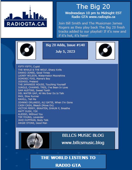 #NewMusic Wednesday's, with-#TheBig20
@ 10pm EST radiogta.ca,
Join Bill- For 2 Solid Hrs w-#FreshNewTunes,
where you'll hear Bills #PickOfTheWeek!
The 2 Solid hrs are repeated Saturday Mornings @ 10am & #WorldWide on many stations, #FollowBill,
billcsmusic.blog