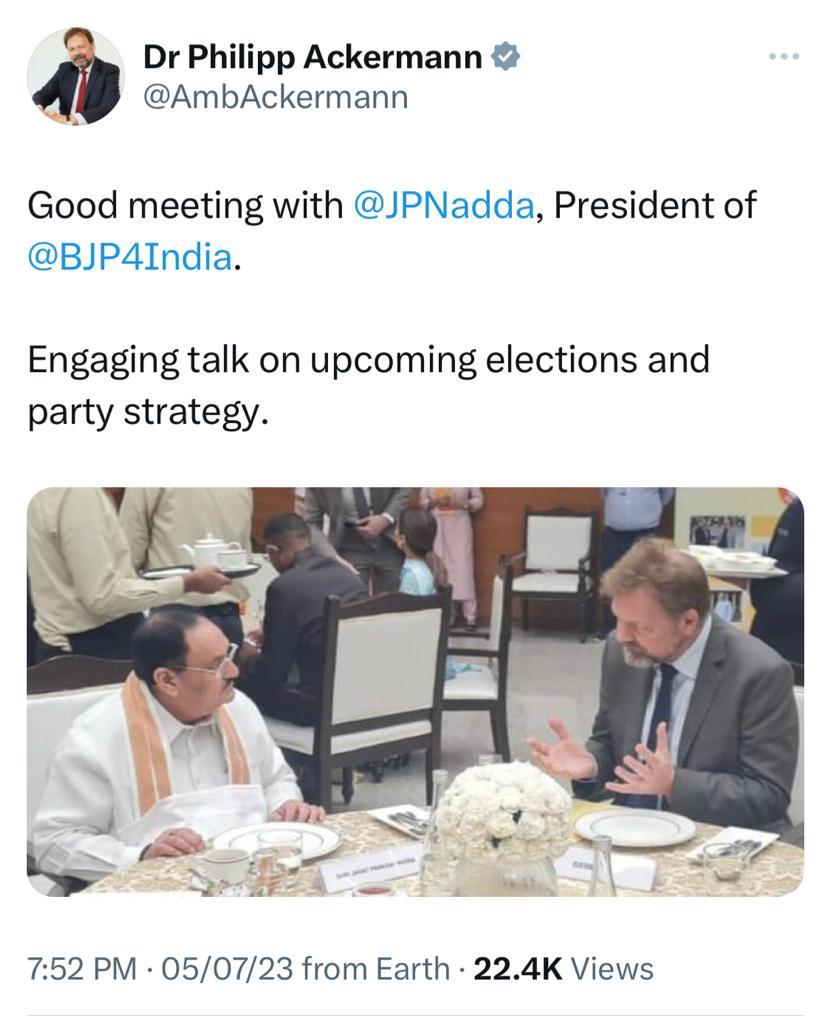 nkk_123's tweet image. Why is Nadda discussing his party strategy with the German Ambassador?