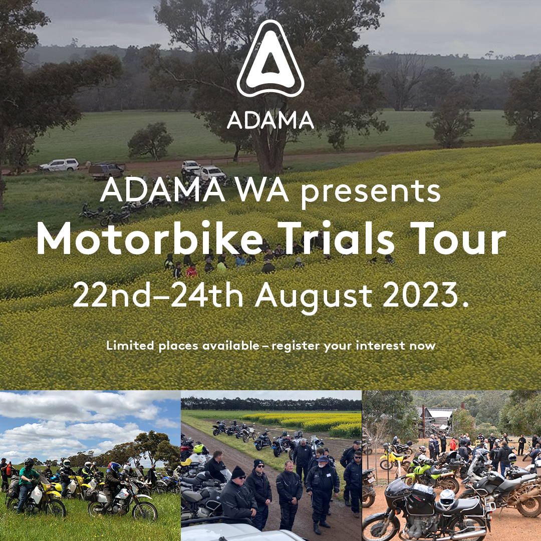 Adama_AU's tweet image. The WA Motorbike tour is taking place 22- 24 August. Three action-packed days of motorbiking, trial site visits, picturesque trails and camping. Join us on the fully catered tour with fellow motorcycling &amp;amp; agricultural enthusiasts.

Learn More: bit.ly/3NFE6A7