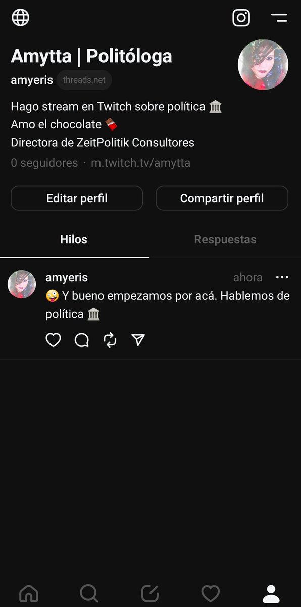 Amyeris's tweet photo. Nos vemos en #ThreadsApp y hablemos de política 🤙

👉https://t.co/ZB0SQaHrwR https://t.co/1YH1Co8sA5