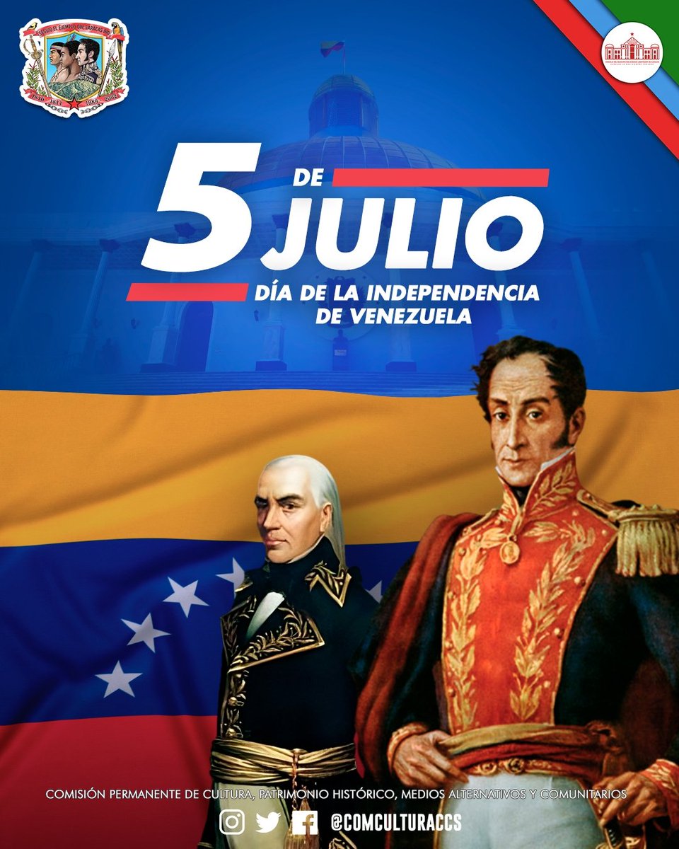 El 5 de Julio de 1811 se constituye cómo la fecha del nacimiento de la Venezuela independiente, al declarar a esta tierra sagrada, Somos la voz de los Libertadores que no vacilaron en decir: ¡Basta de Colonialismo! Venezuela será libre e independiente! 
#IndependenciaDeLaPatria