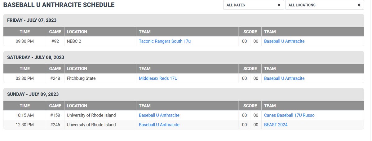 Looking forward to playing this weekend in the Boston Open.  Current schedule below.  I will be pitching Friday, July 7th.  
#uncommitted 
<a href="/russcanzler/">Russ Canzler</a> 
<a href="/CoachHarrisNCSA/">Davide Harris</a> 
<a href="/NCSA_Baseball/">NCSA Baseball</a> 
<a href="/PSBaseballinc/">Prospect Select</a>