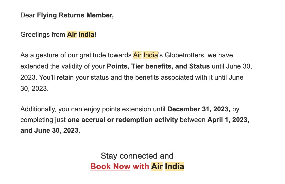 kumarshail151's tweet photo. @airindia I have accrued points on flights between April and June, but still, my points were not extended. Now, I can't book flights as I have fewer points. Please can you look at this urgently? https://t.co/lTI26BX49m