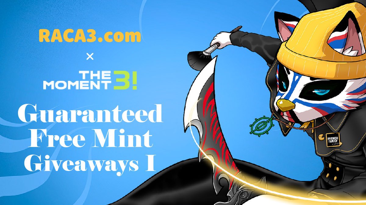 #RACA x <a href="/The_Moment3/">The Moment3!</a> Whitelist Giveaways I 🥳

15x guaranteed free mint of The Moment3! S1 - Shopping Moment series

Rules:
- Follow, RT, Like, @ 3 friends
- Leave your ETH address below
- Join discord: discord.com/invite/raca3

We will randomly pick out 15 winners before July 12