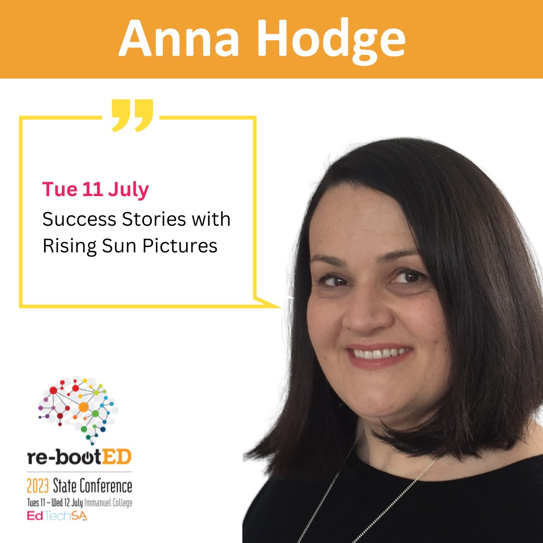 EdTechSA's tweet image. Anna Hodge is the Manager, Education and Training at Adelaide based Rising Sun Pictures and is a keynote speaker at the re-bootED conference, presenting: 

* Success Stories

Register now at edtechsa.sa.edu.au/2023-conferenc… #Adelaide #teachers #EdTechSA