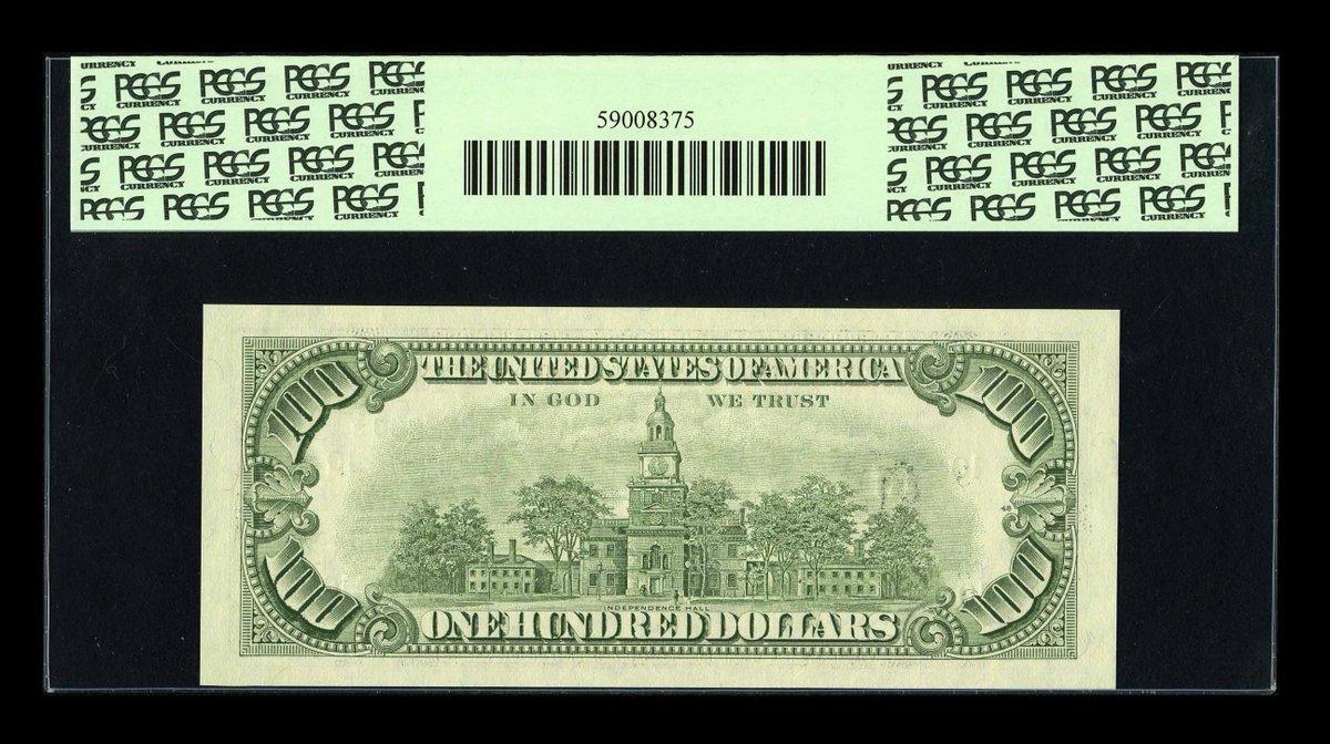 SPMC_1961's tweet photo. Society of Paper Money Collectors Presents the Note of the Day!
$100 1985 Star Federal Reserve Note Kansas City
fr.2171-J*
Photos Courtesy of Heritage Auctions
#Noteoftheday #Societyofpapermoney #papermoney #History #Franklin #onehundred #greenseal #smallsize #PCGS https://t.co/gOWqnij0ki