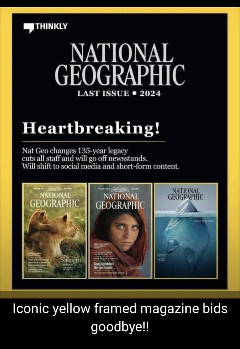 zuberishahab's tweet image. Sad indeed that the iconic magazine, that has been enlightening us on natural history for the last 135 years, will go off the newsstands in 2024. The Washington Post has put it quite aptly: "Like one of the endangered species whose impending extinction it has chronicled, National