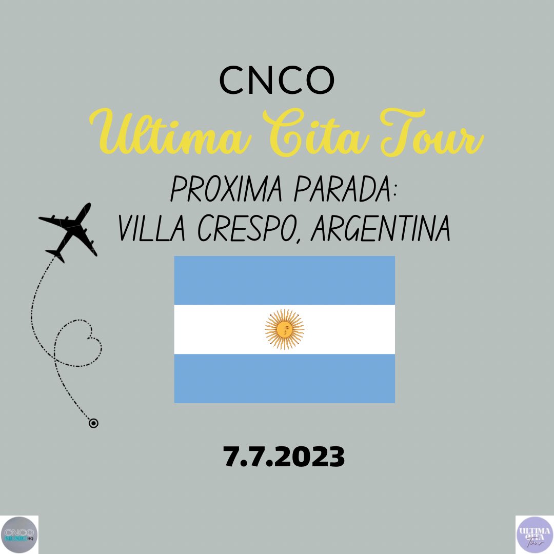 CNCOmusicHQ's tweet photo. Próxima parada: 

Villa Crespo,  Argentina #UltimaCitaTour 

#CNCO https://t.co/CpDWEC2WH4