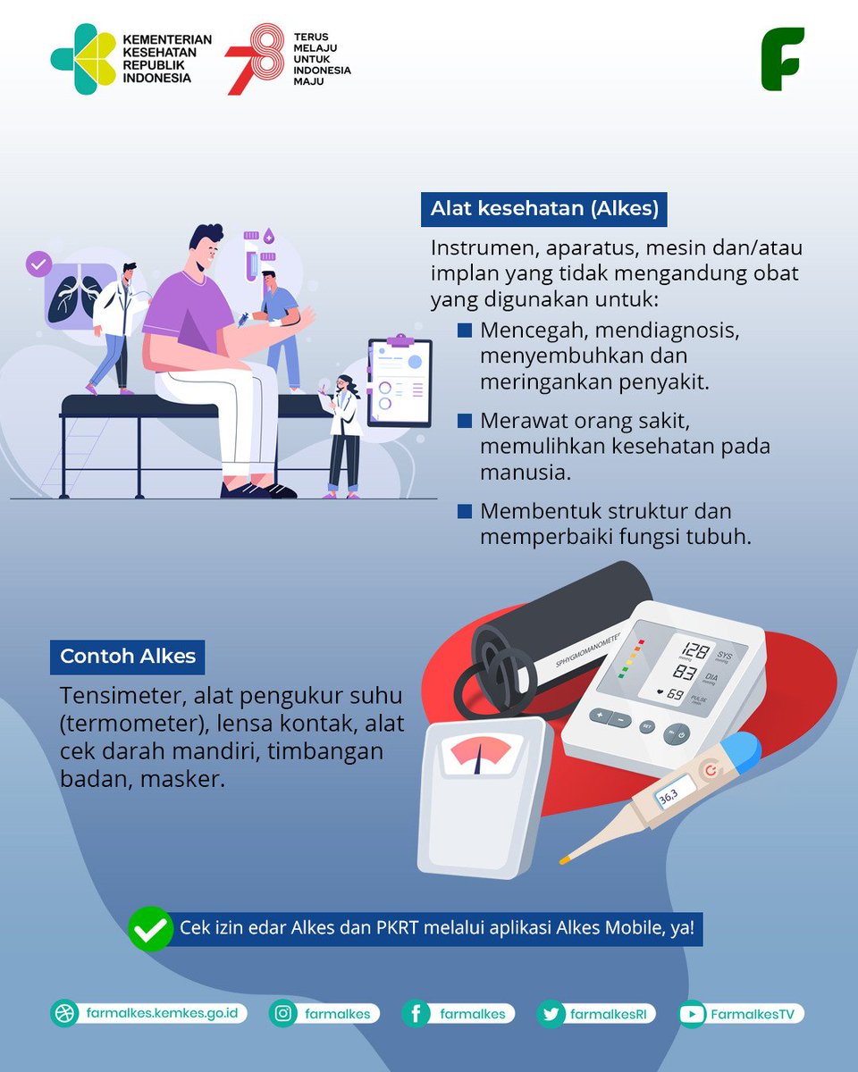 farmalkesRI's tweet photo. Hai #SobatSehat,
Suka bingung membedakan antara #AlatKesehatan dan #PKRT?
Yuk, kenal lebih dekat dengan dengan Alat Kesehatan dan PKRT.
Jangan lupa selalu pastikan izin edar Alkes dan PKRT yang Sobat Sehat pakai di Alkes Mobile, ya!
Salam Sehat
#FarmalkesRI #Alkes #PKRT https://t.co/p6So2F3ZOI