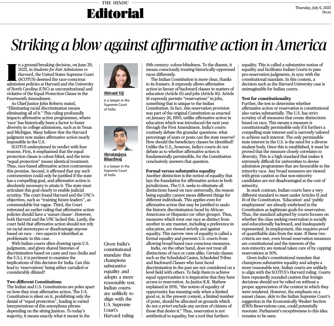 Shrutanjaya (श्रुतंजय) (@shrutanjaya4) on Twitter photo In today's Hindu, <a href="/shivani_vij/">Shivani Vij</a> and I write about the recent US Supreme Court judgment on affirmative action at Harvard, and it's potential impact on India - In today's Hindu, <a href="/shivani_vij/">Shivani Vij</a> and I write about the recent US Supreme Court judgment on affirmative action at Harvard, and it's potential impact on India -
