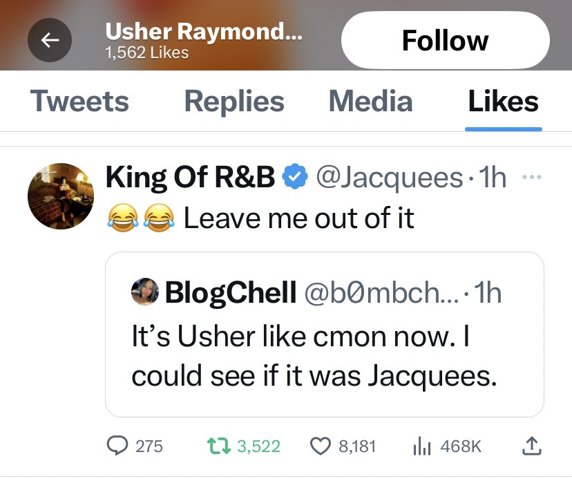 b0mbchell_'s tweet photo. Omg why would Usher like it??? Lmao everyone messy https://t.co/5NSNzWgZKk
