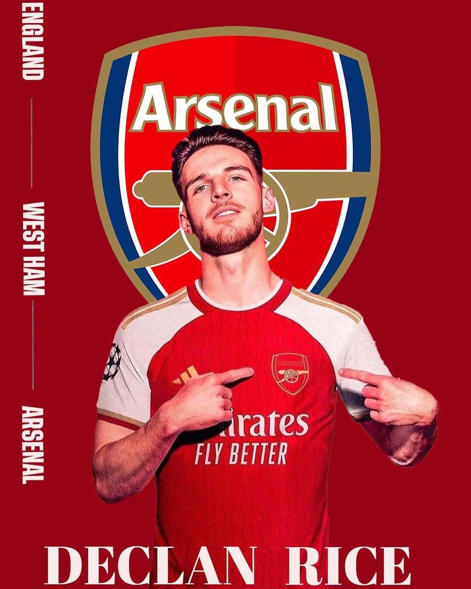 Kick_Ups's tweet photo. 𝐃𝐞𝐜𝐥𝐚𝐧 𝐑𝐢𝐜𝐞 >> ��𝐫𝐬𝐞𝐧𝐚𝐥🚨

Arsenal are set to sign Declan Rice from West Ham United on a record transfer fee.£100m fixed fee plus £5m add-ons.Contract will be valid until June 2028 + 1 year option.🔴⚪️ #Arsenal #Rice 

Most expensive deal for Arsenal.🏴󠁧󠁢󠁥󠁮󠁧󠁿#Transfers https://t.co/mSbyqbOEJa