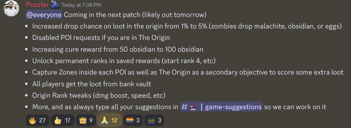 Patch Notes from our discord for those not in it yet!