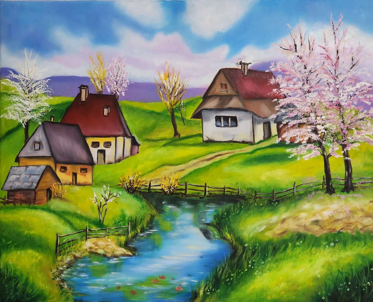 Traditions365's tweet photo. Forgotten village, 16*20 inches, oil on canvas. Preparing to launch for sale a full collection of nfts paintings. Follow for updates. #deronft #oilpainting #nftart https://t.co/4JCmEzDohc