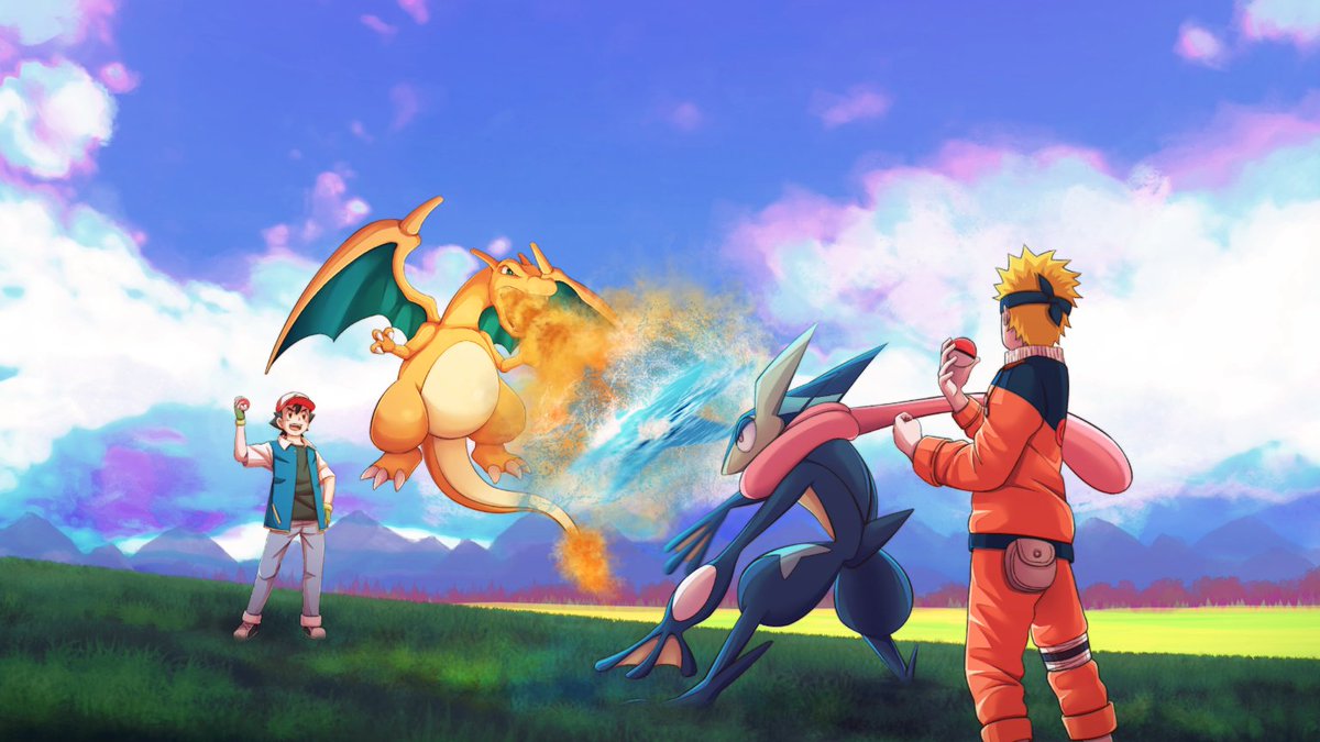 Creartionism's tweet photo. Commission for youtube banner βπ»
#pokemon #ash #naruto #art #illustrationart #illustration #drawing #digitalart #battle #sky #orange #blue #charizard #greninja #banner #digitalpainting #artistontwitter #artmoots #artshare #watershuriken #youtube #anime #manga #firespin #pvp https://t.co/1d7Clk7mwt