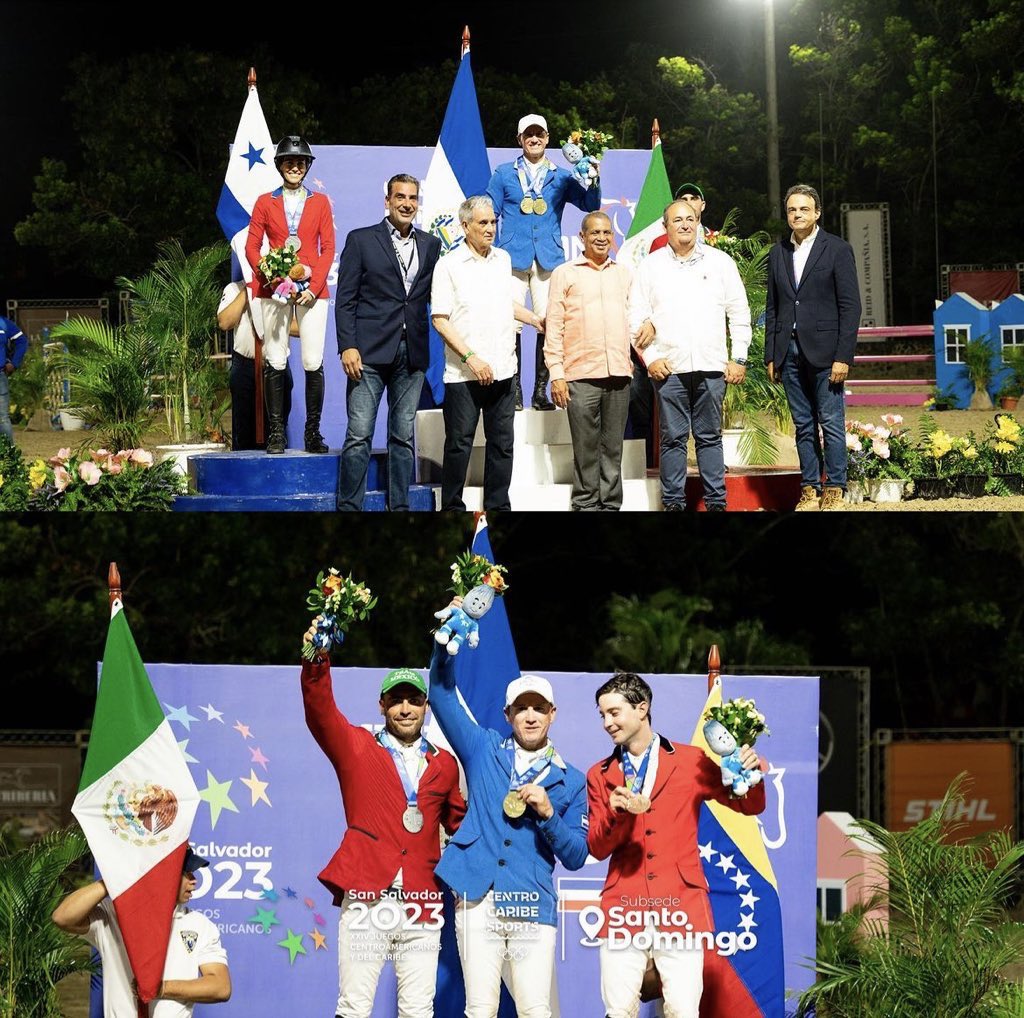 fesades_sv's tweet photo. Doble Oro para El Salvador 🇸🇻🥇🥇. Noche histórica para el Ecuestre nacional, con Juan Manuel Bolaños y Zilouet Mystic Rose logrando las medallas de Individual y Overall.

#DreamTeam. ¡Gracias a @indeselsalvador y @TeamESA_ por todo el apoyo!

#OrgulloSalvadoreño 🇸🇻🥇✨🐴 https://t.co/58JC5AdmYF