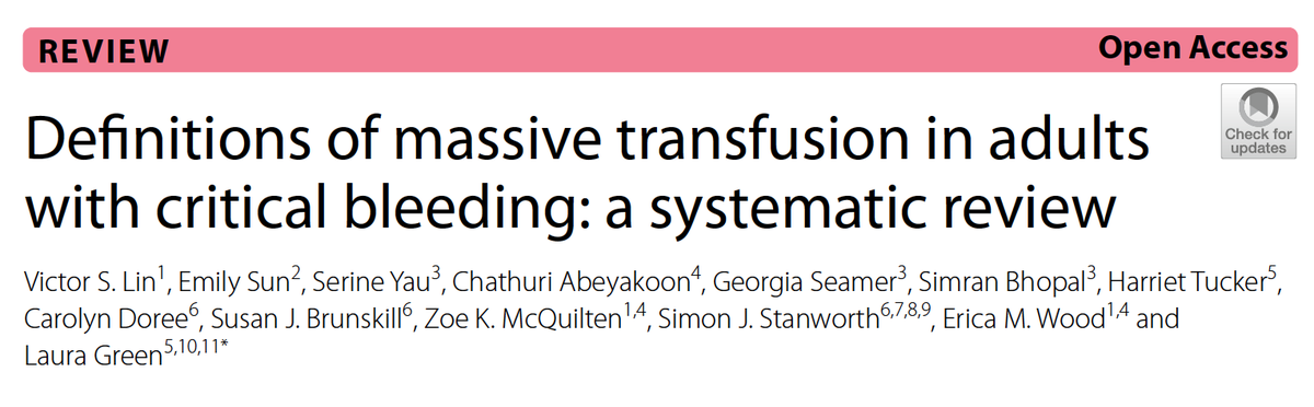 Erica Wood (@erica_m_wood) on Twitter photo Congratulations <a href="/victorshiyulin/">Dr Victor Lin</a> @LGreenBartsNHS and the whole team on this systematic review of definitions of massive transfusion for adults with critical bleeding, now published in <a href="/Crit_Care/">Critical Care</a>
A huge effort!
rdcu.be/dgaxb Congratulations <a href="/victorshiyulin/">Dr Victor Lin</a> @LGreenBartsNHS and the whole team on this systematic review of definitions of massive transfusion for adults with critical bleeding, now published in <a href="/Crit_Care/">Critical Care</a>
A huge effort!
rdcu.be/dgaxb